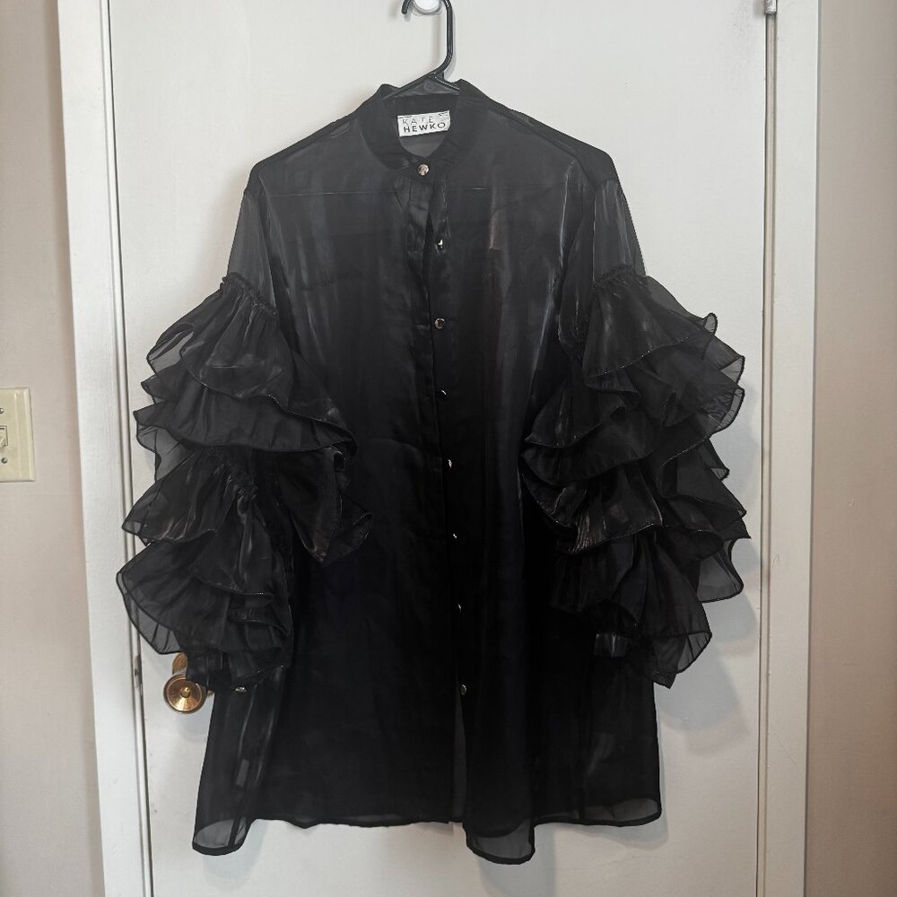 Kate Hewko Black Top with Dramatic Sleeve